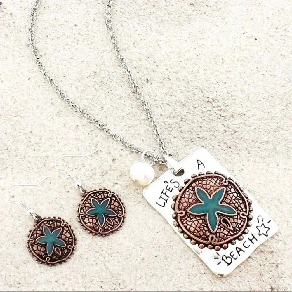 NEW ‘Life’s A Beach’ Sand Dollar‎ Necklace & Earrings Set